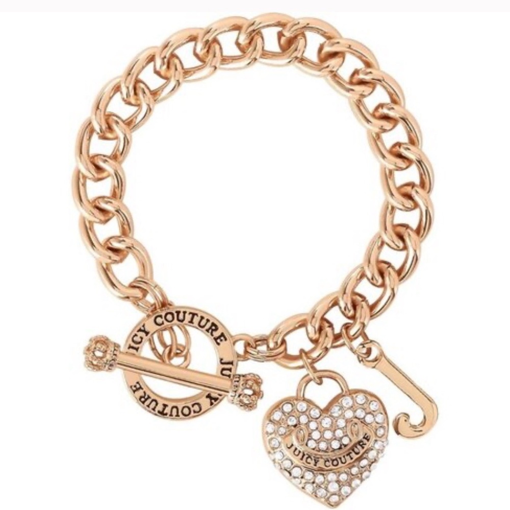 Juicy Couture Gold Tone Toggle Heart Charm Bracelet NIB